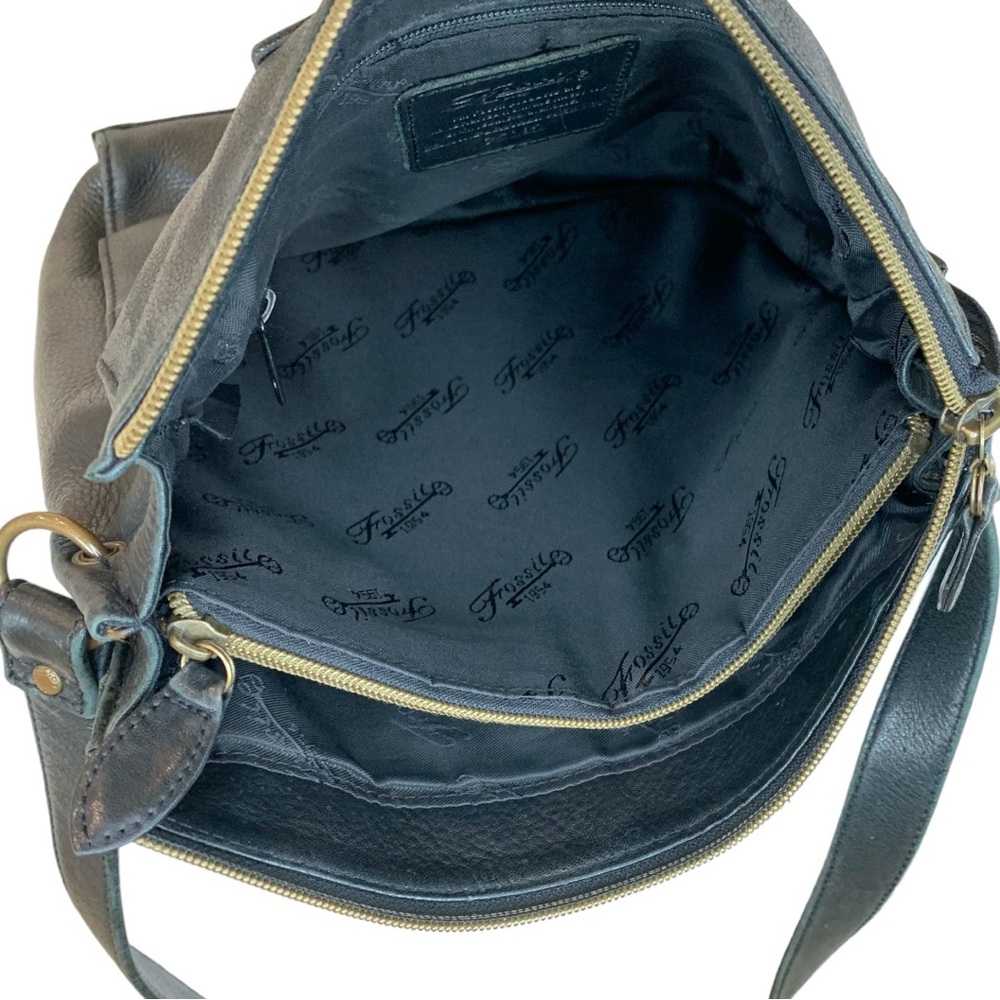 FOSSIL BLACK VINTAGE PEBBLED LEATHER CROSSBODY BAG - Picture 6 of 8